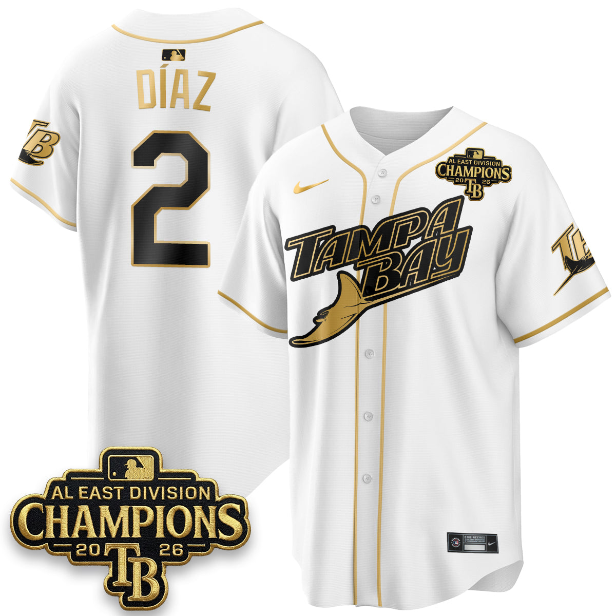 Tampa Bay Rays 2026 AL East Champs Gold Edition Vapor Jersey - Stitched