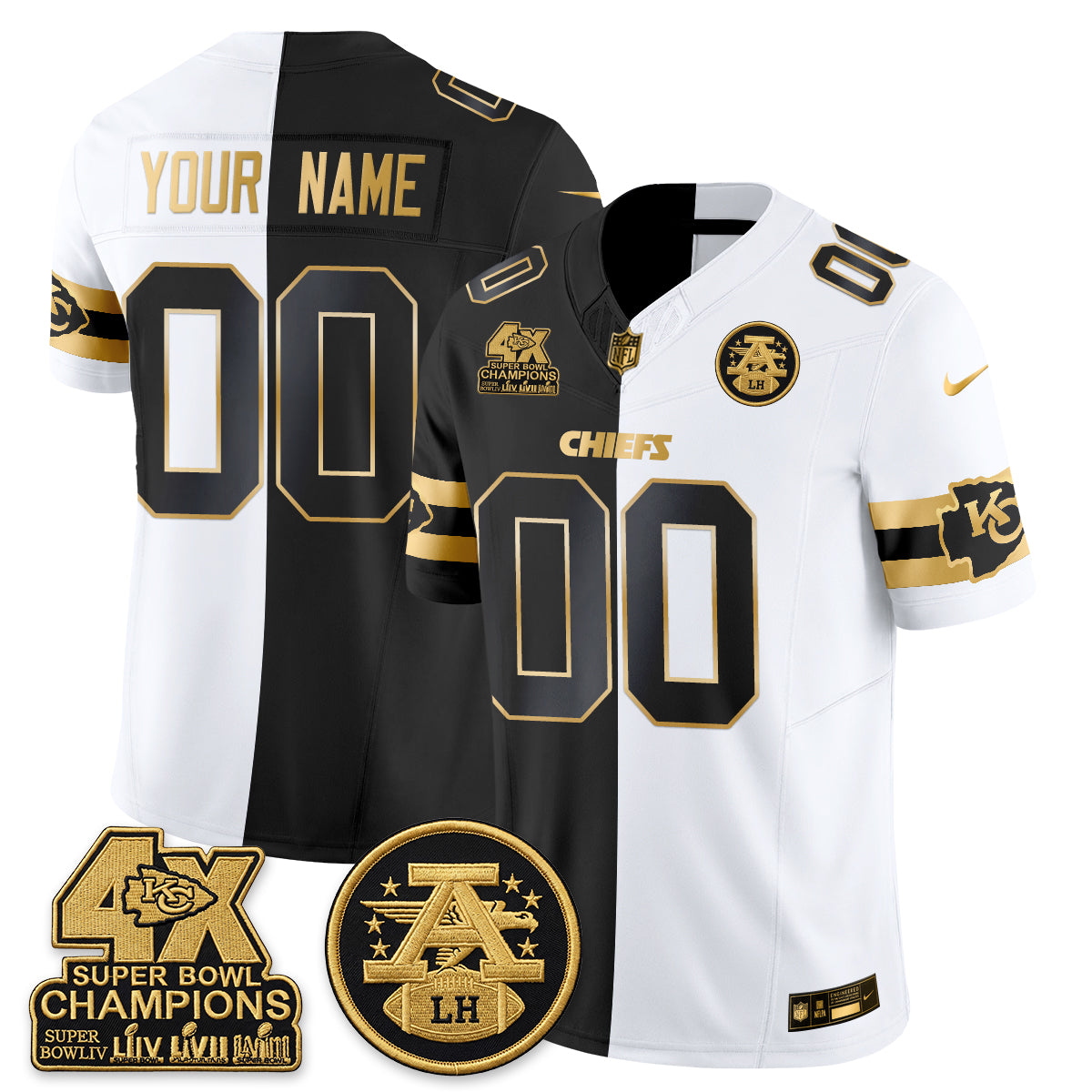 KC 4X Champs Gold Edition Vapor Custom Jersey - Stitched
