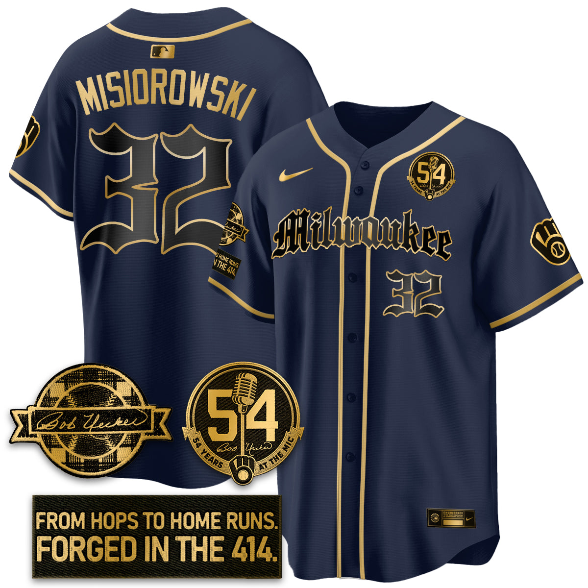 MIL Bob Uecker Patch Vapor Premier Limited Jersey - Gothic Edition - Stitched