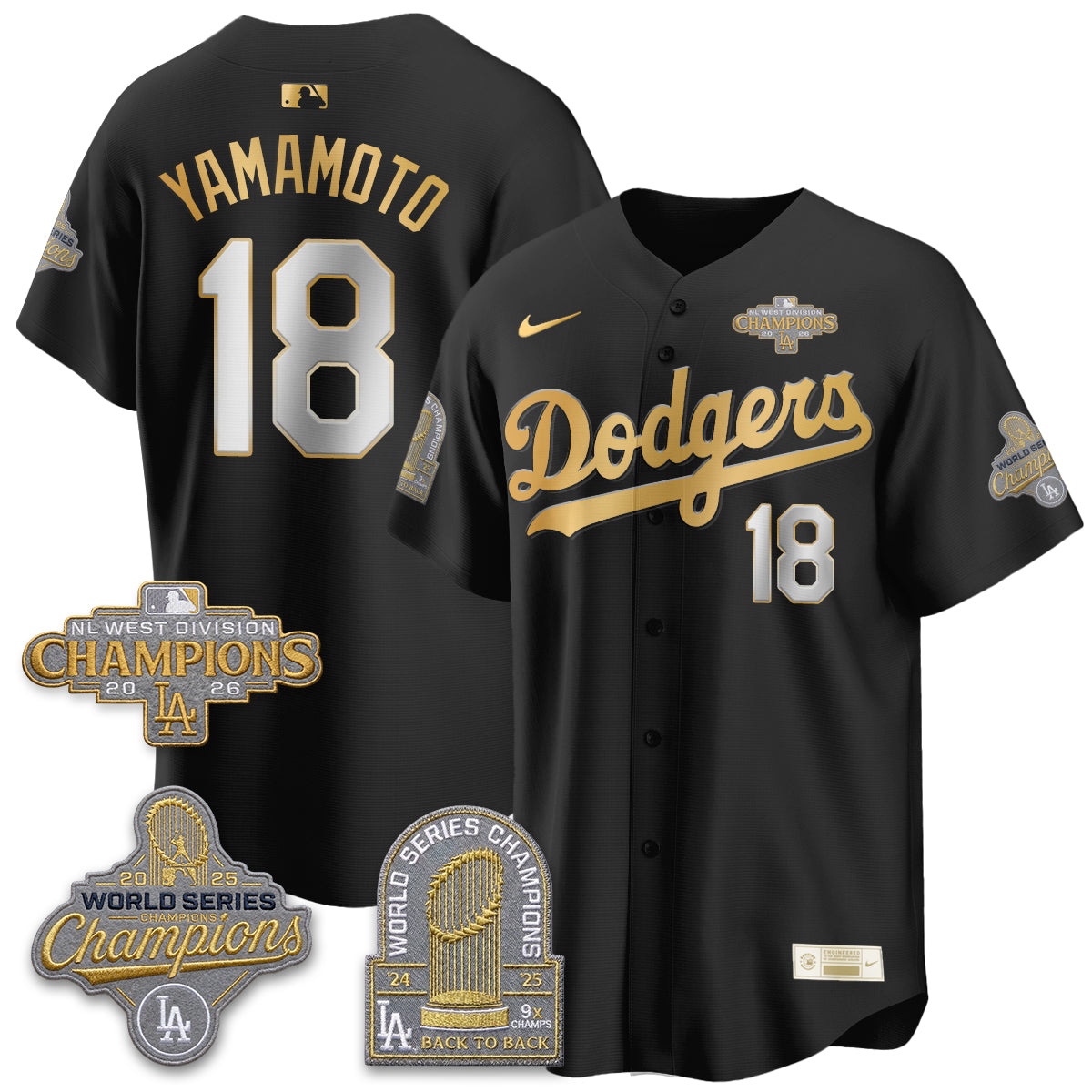 LAD 2026 NL West Champs Gold Vapor Jersey- Stitched