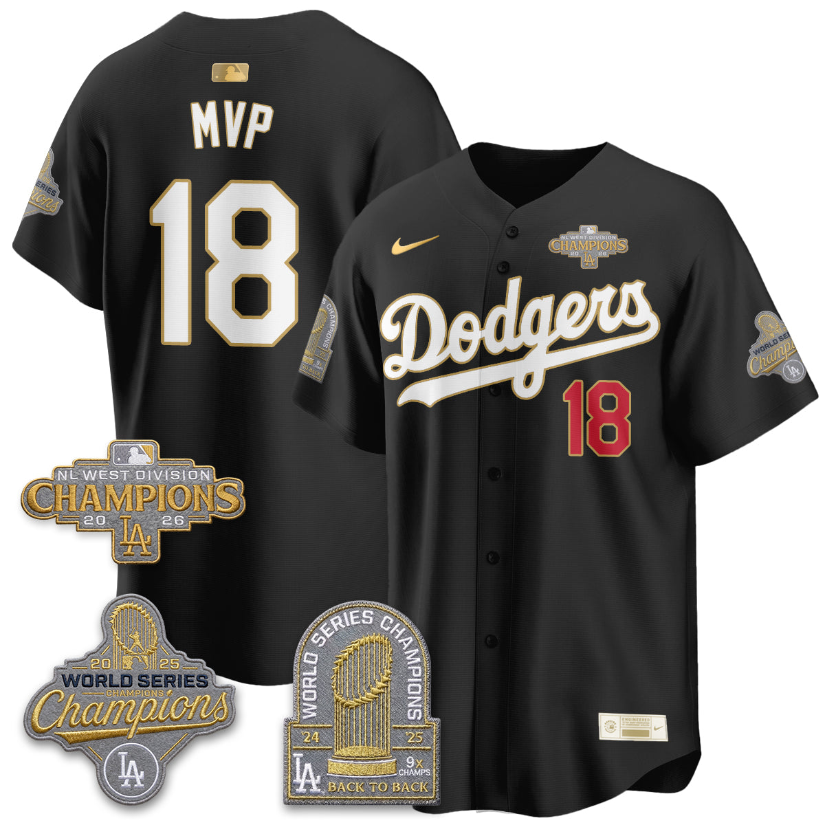 LAD 2026 NL West Champs Gold Vapor Jersey- Stitched