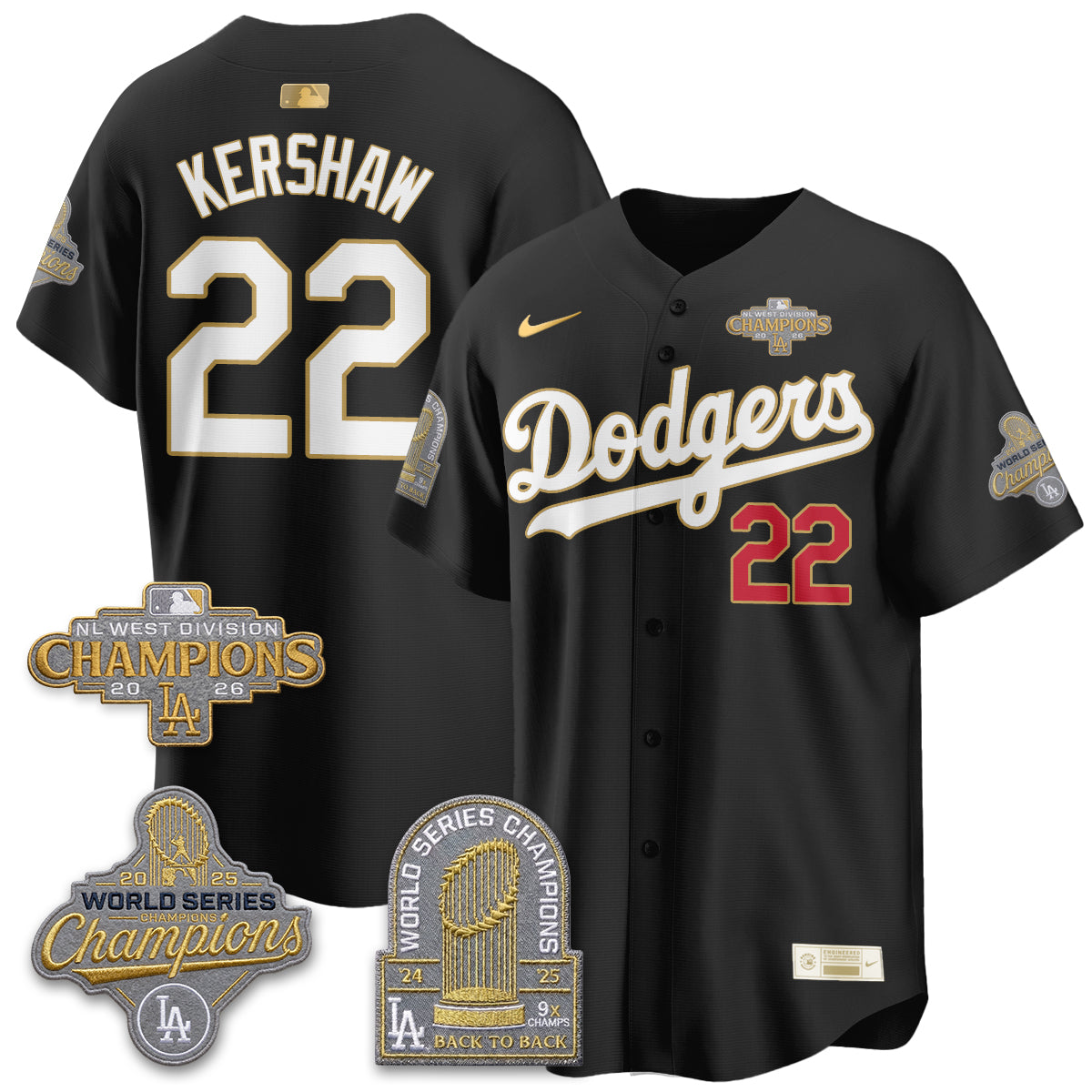 LAD 2026 NL West Champs Gold Vapor Jersey- Stitched