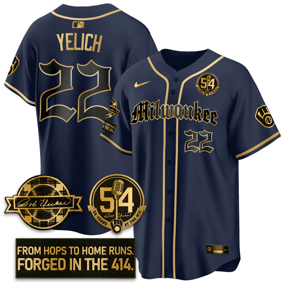 MIL Bob Uecker Patch Vapor Premier Limited Jersey - Gothic Edition - Stitched