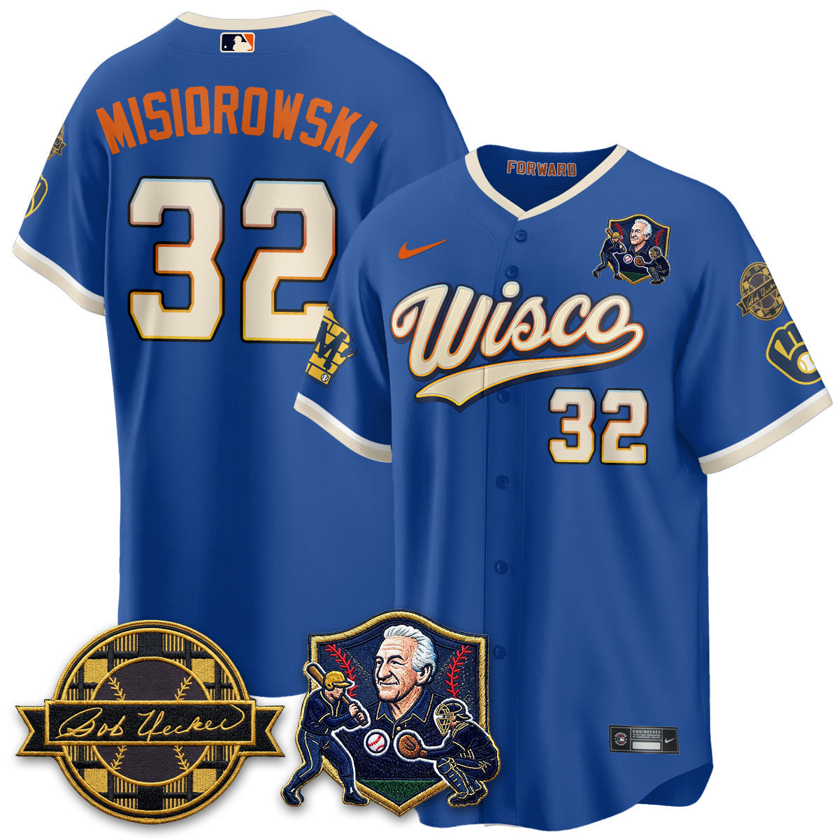 MIL Bob Uecker - 54 SSs for Brewers' Vapor Limited City Connect Jersey - Stitched