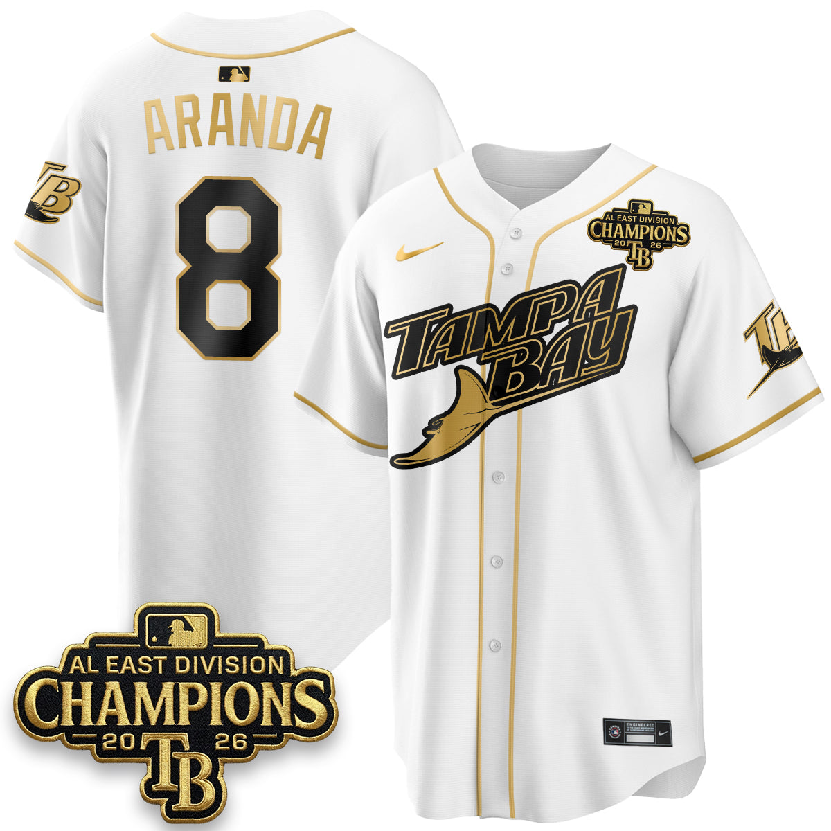 Tampa Bay Rays 2026 AL East Champs Gold Edition Vapor Jersey - Stitched