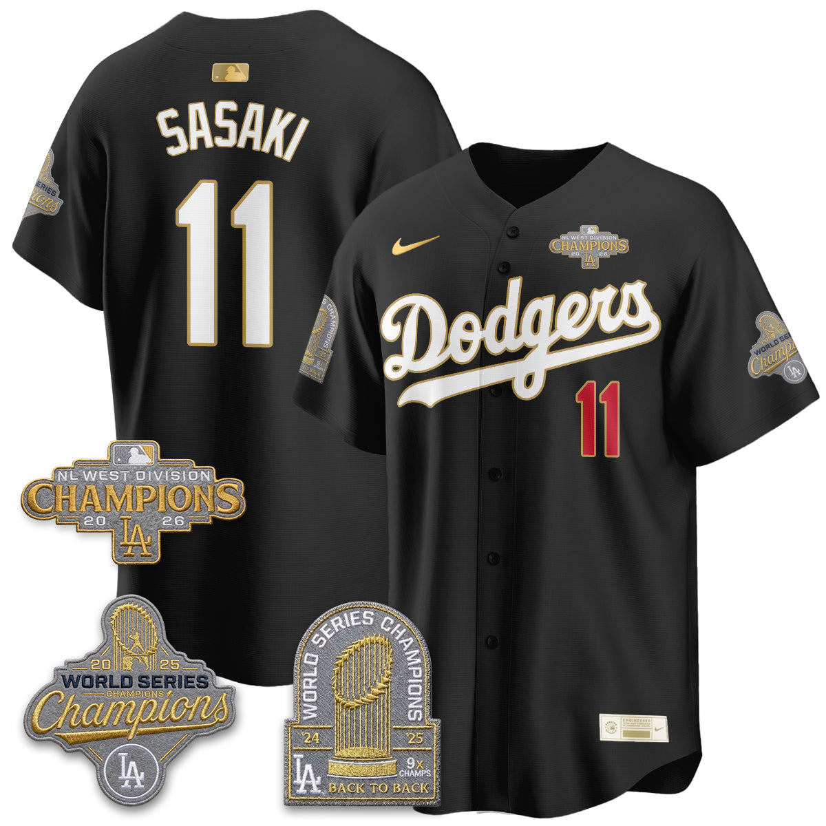 LAD 2026 NL West Champs Gold Vapor Jersey- Stitched