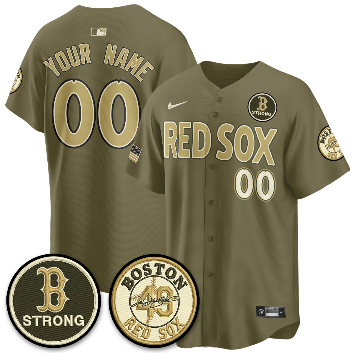 BOS New Era Olive 2026 Armed Forces Day Custom Jersey - Stitched