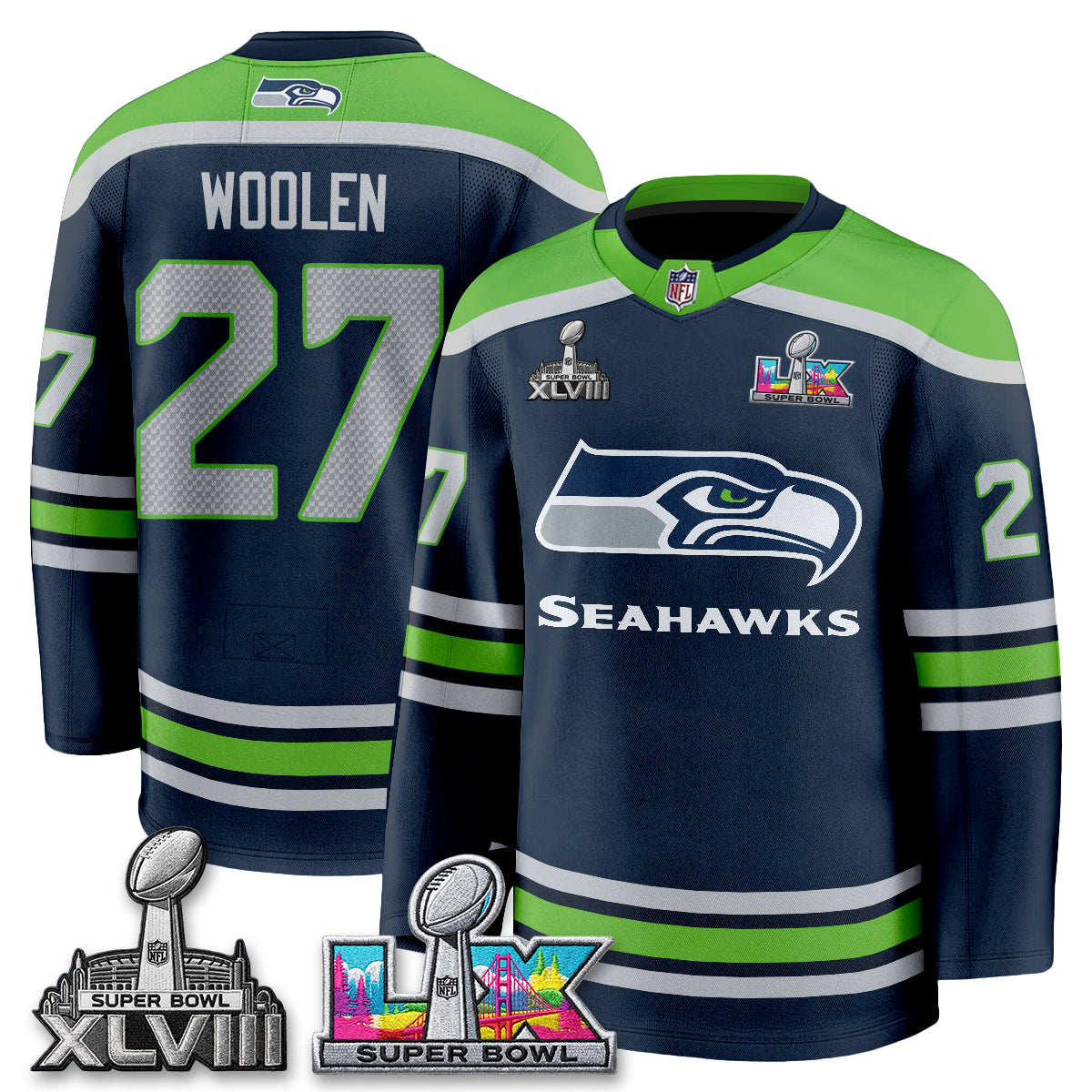 SEA 2X S.Bowl Champions Patch Hockey Jersey - Stitched