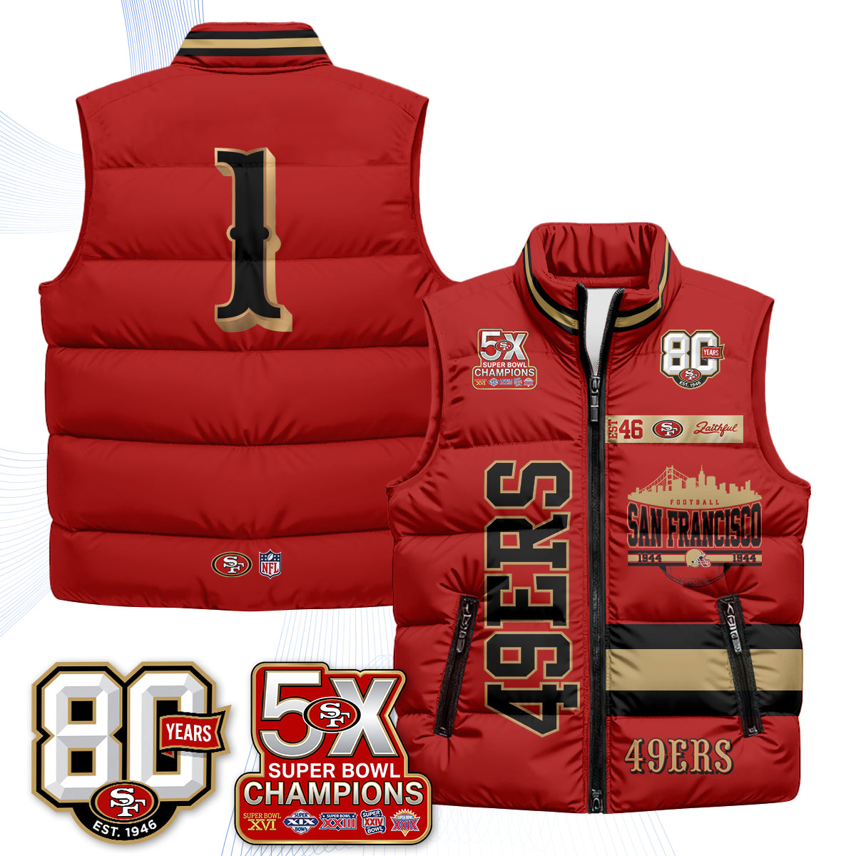SF Faithful to The Bay Puffer Vest - Printed