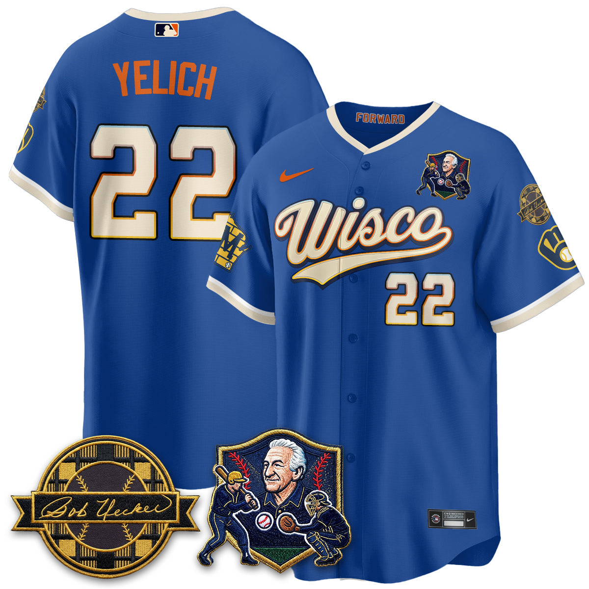 MIL Bob Uecker - 54 SSs for Brewers' Vapor Limited City Connect Jersey - Stitched