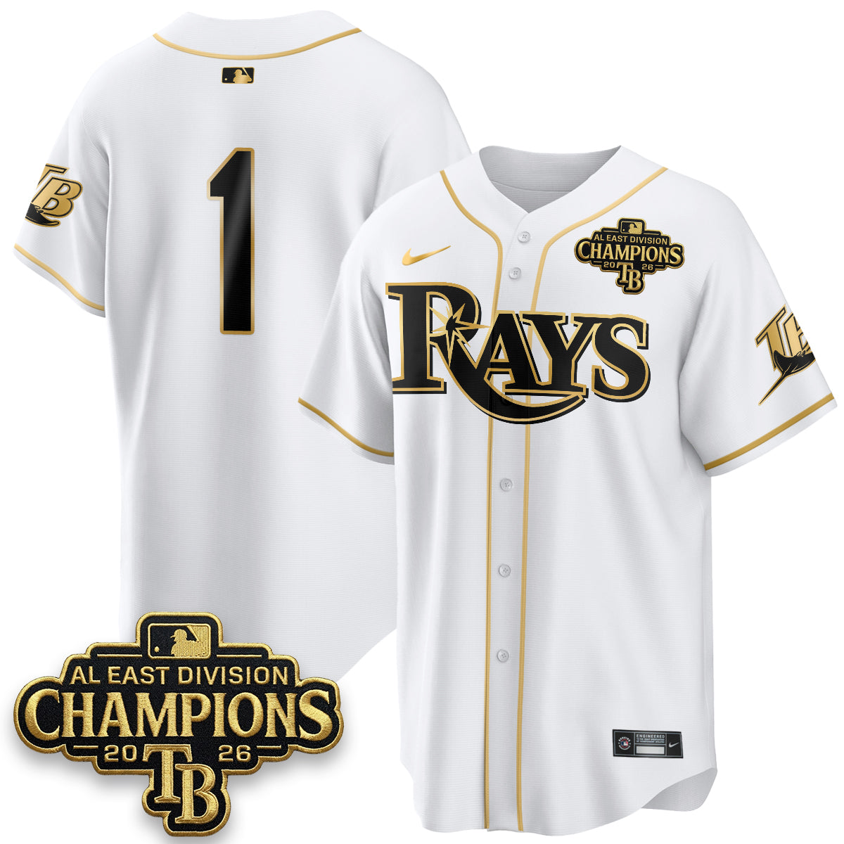 Tampa Bay Rays 2026 AL East Champs Gold Edition Vapor Jersey - Stitched