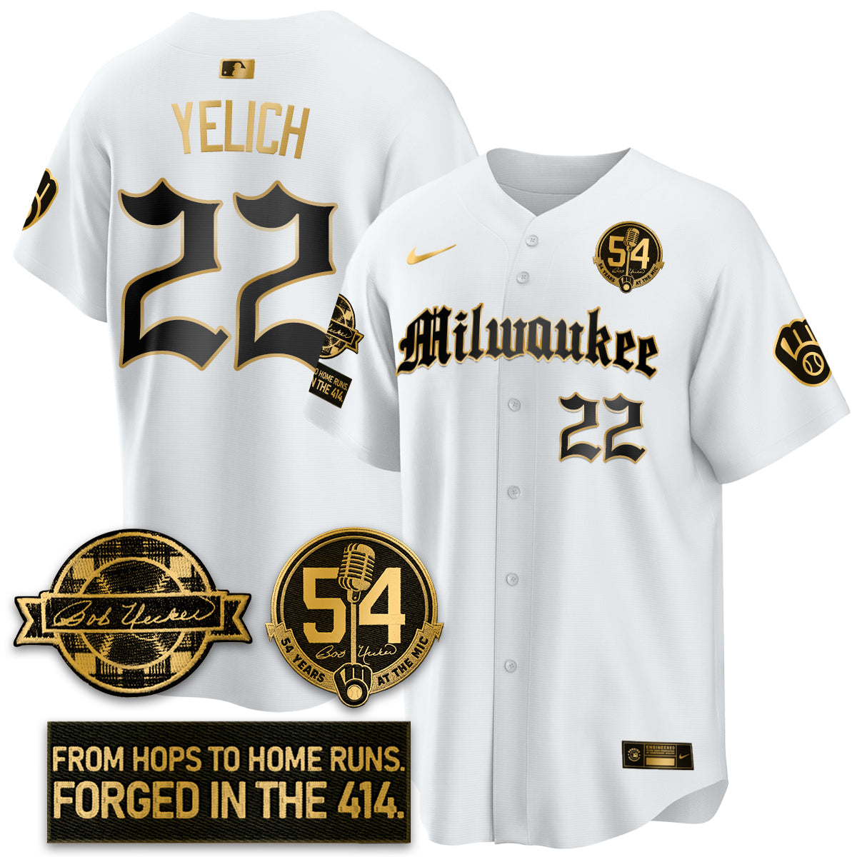 MIL Bob Uecker Patch Vapor Premier Limited Jersey - Gothic Edition - Stitched