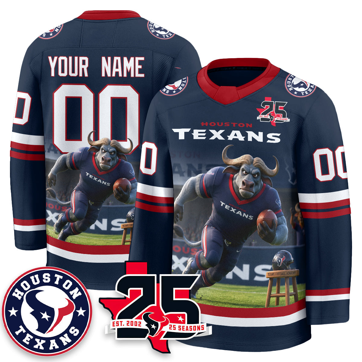 HOU x Bull Chief Edition Custom Hockey Jersey - Printed