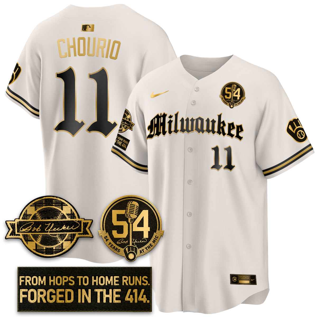 MIL Bob Uecker Patch Vapor Premier Limited Jersey - Gothic Edition - Stitched