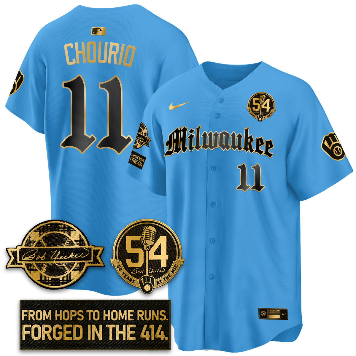 MIL Bob Uecker Patch Vapor Premier Limited Jersey - Gothic Edition - Stitched