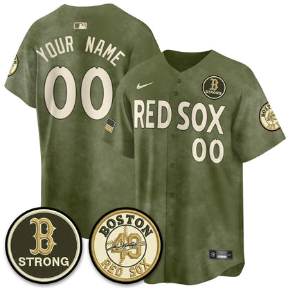BOS New Era Olive 2026 Armed Forces Day Custom Jersey - Stitched