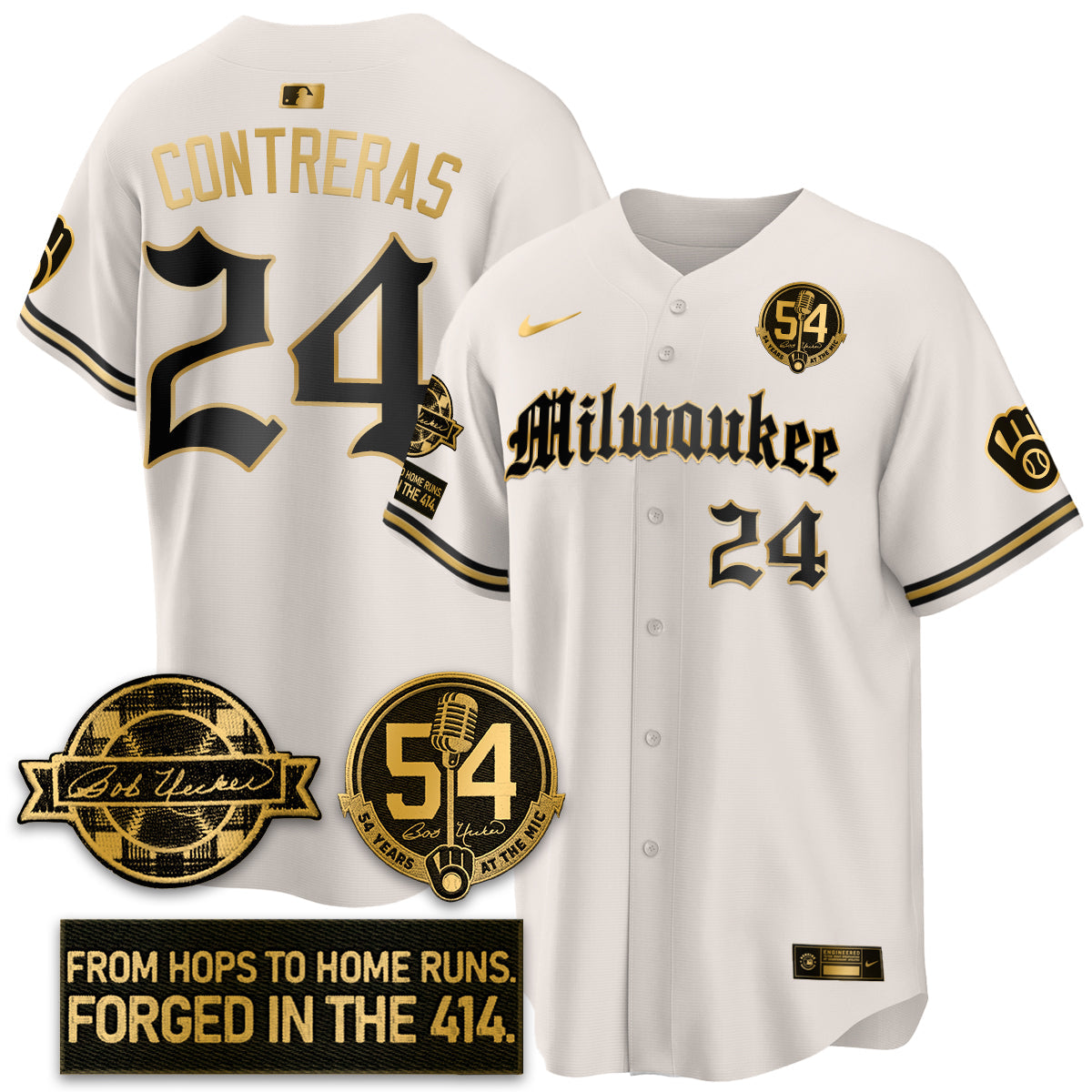 MIL Bob Uecker Patch Vapor Premier Limited Jersey - Gothic Edition - Stitched