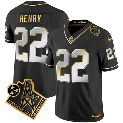 Men's Titans 1997 Throwback Gold Vapor Jersey - All Stitched