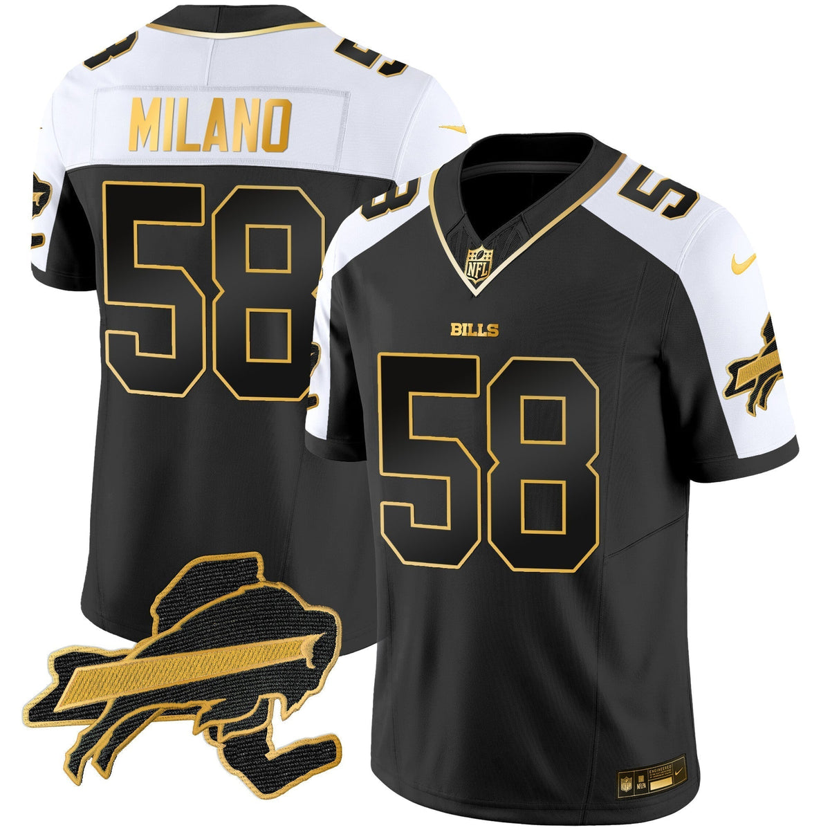 Men's Bills New York Patch Gold Vapor Limited Jersey - All Stitched