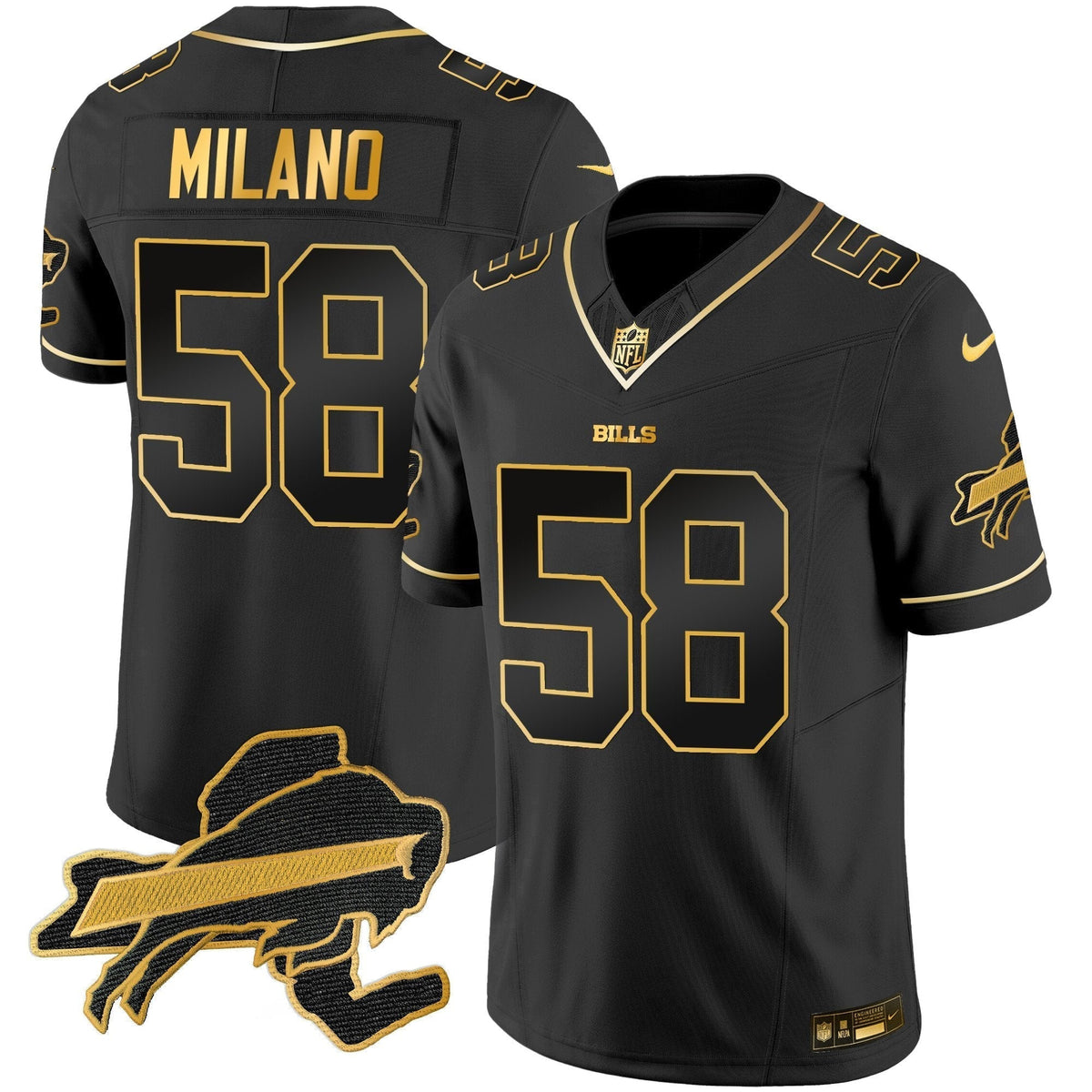 Men's Bills New York Patch Gold Vapor Limited Jersey - All Stitched