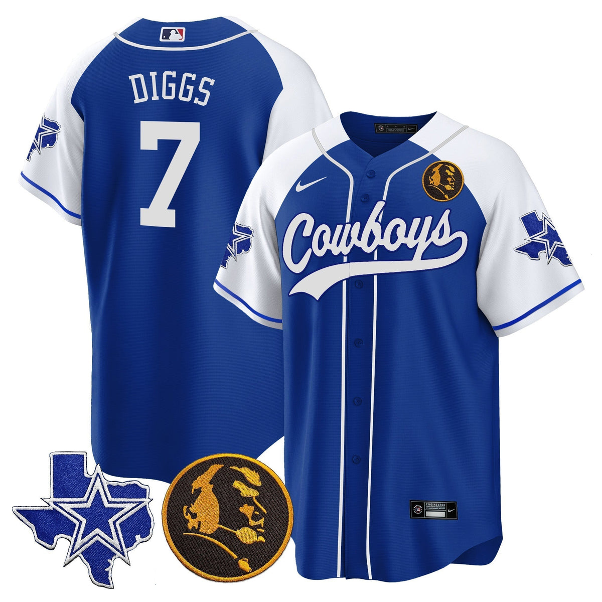 Men's Cowboys Texas & John Madden Patch Baseball Jersey - All Stitched
