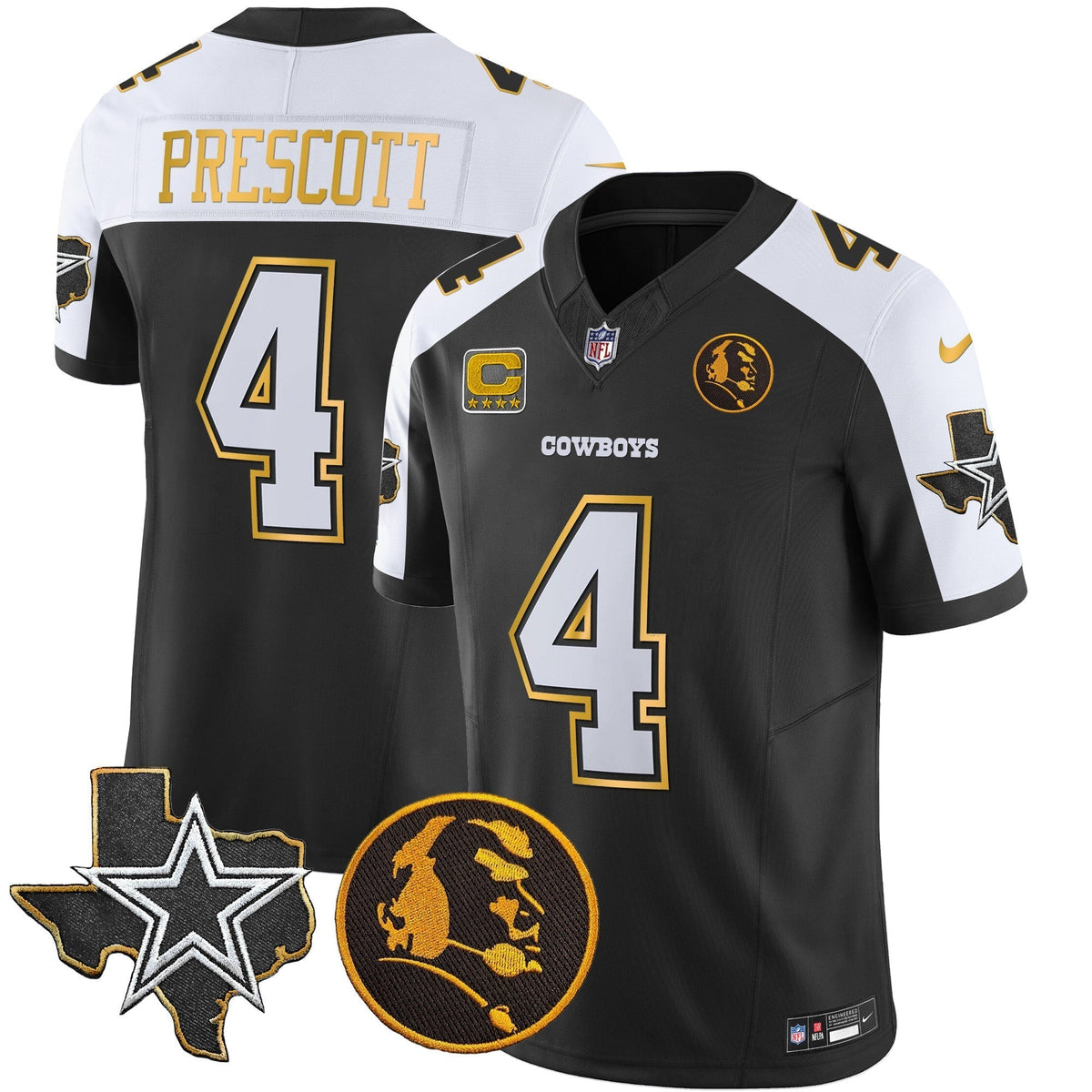Men's Cowboys Texas & John Madden Patch Gold Trim Vapor Jersey - All Stitched