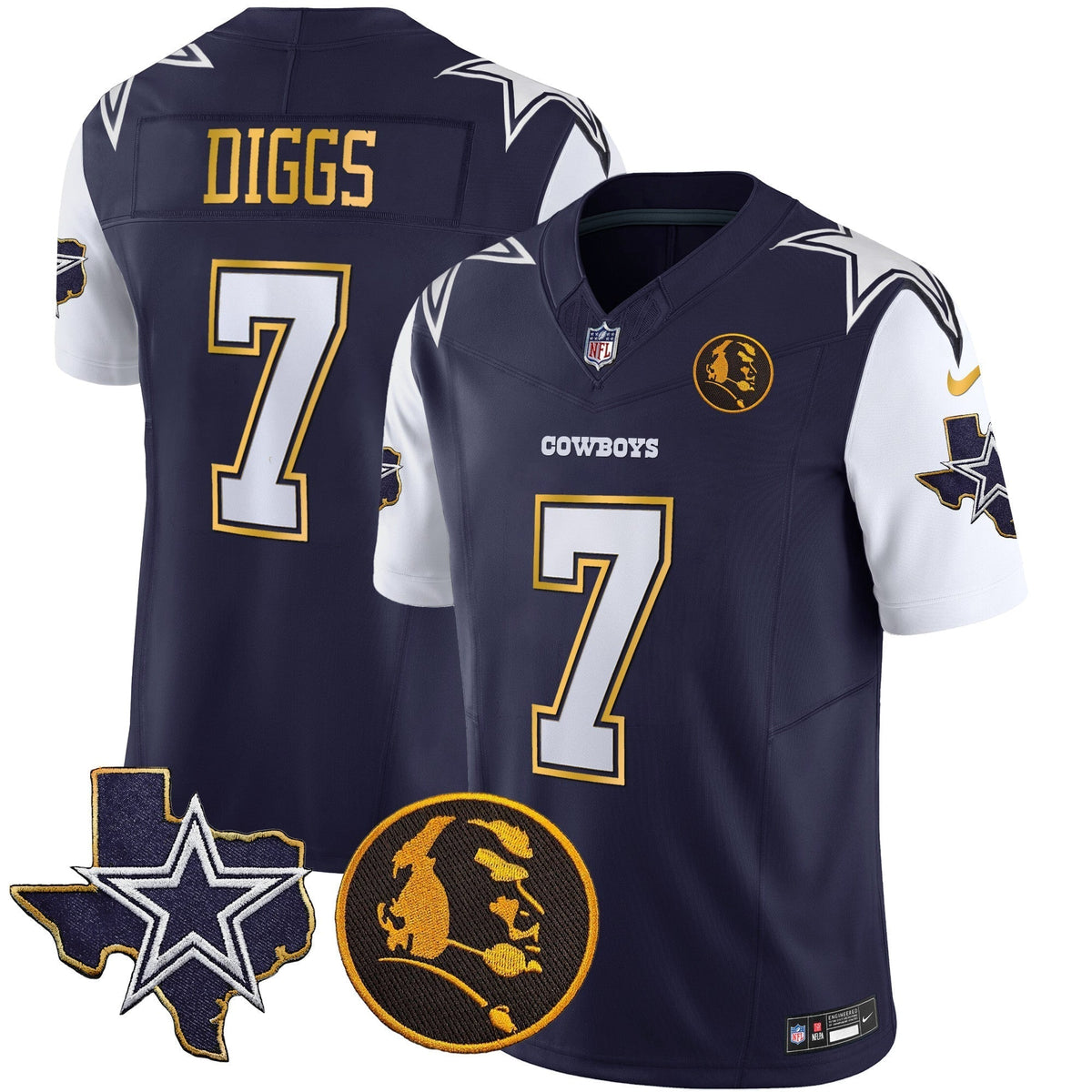 Men's Cowboys Texas & John Madden Patch Gold Trim Vapor Jersey - All Stitched