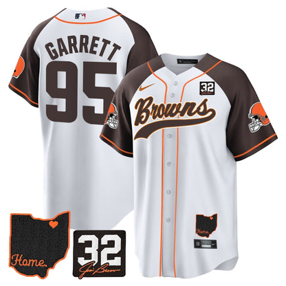 Men's Browns #32 Jim Brown Memorial & Home Patch Baseball Jersey V2 - All Stitched