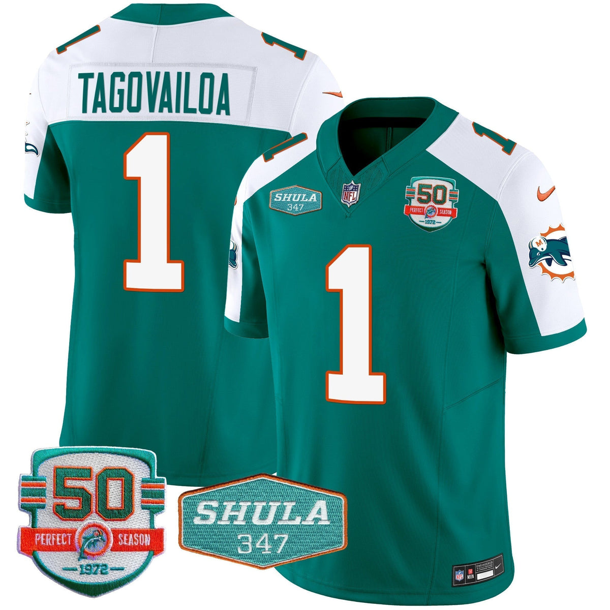 Men's Dolphins Throwback Shula 347 Patch Vapor Jersey - All Stitched