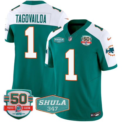 Men's Dolphins Throwback Shula 347 Patch Vapor Jersey - All Stitched