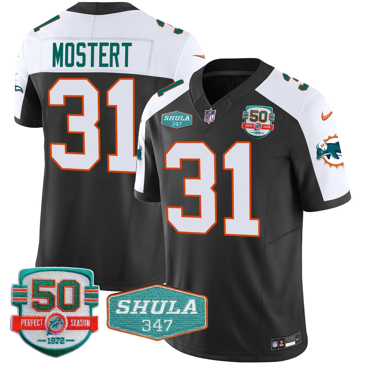 Men's Dolphins Throwback Shula 347 Patch Vapor Jersey - All Stitched