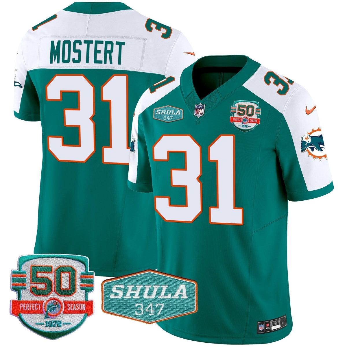 Men's Dolphins Throwback Shula 347 Patch Vapor Jersey - All Stitched