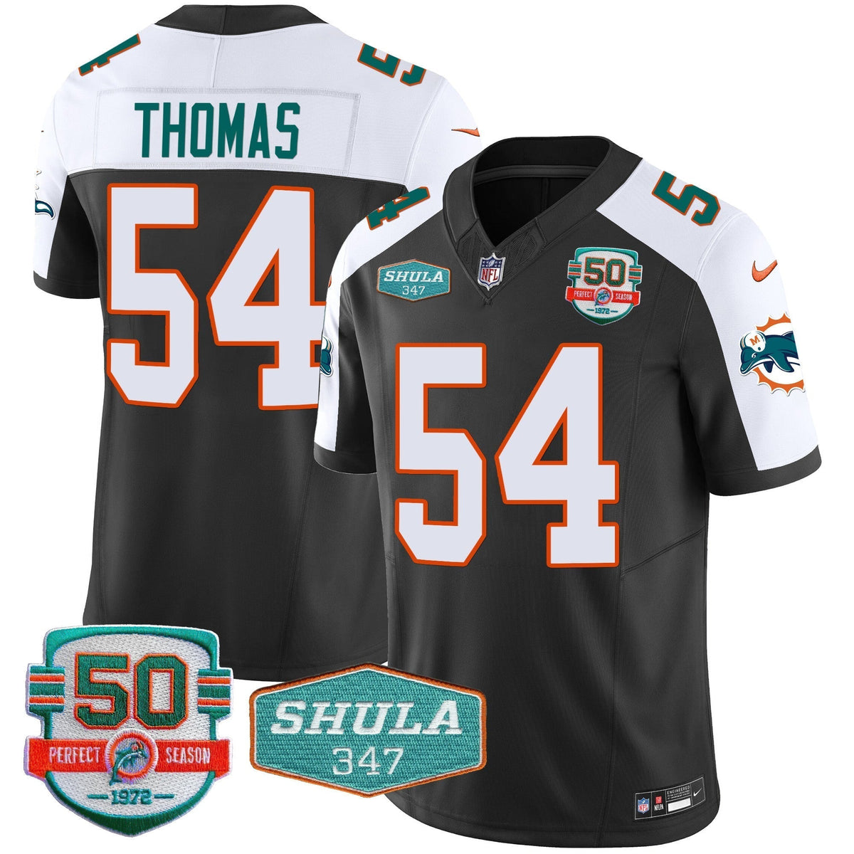Men's Dolphins Throwback Shula 347 Patch Vapor Jersey - All Stitched