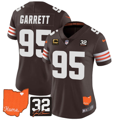 Women's Browns #32 Jim Brown Memorial & Home Patch Vapor Limited Jersey - All Stitched