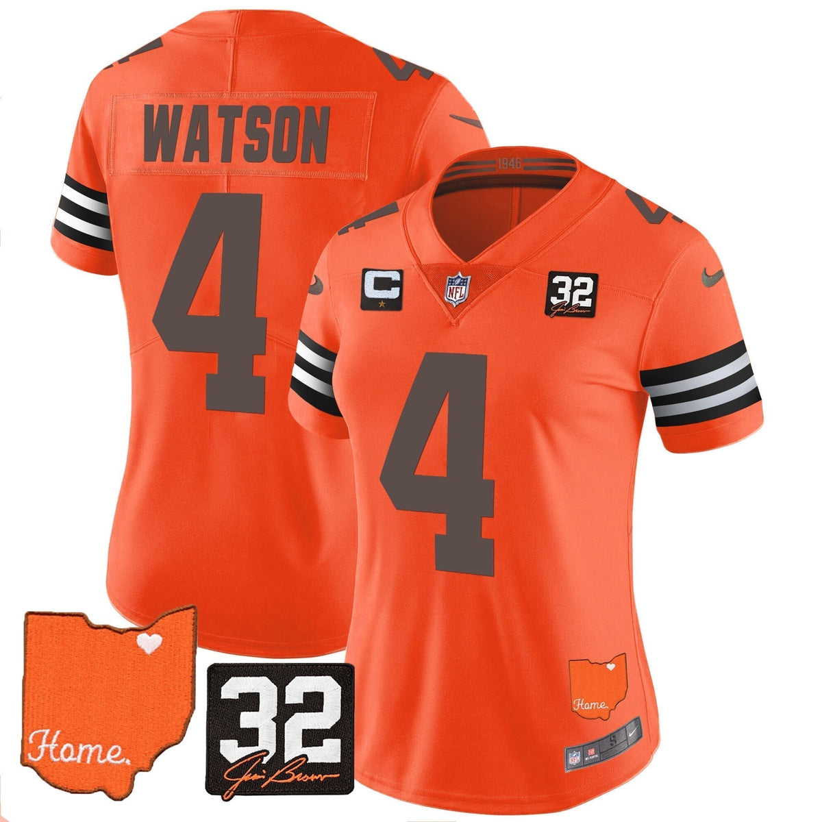 Women's Browns #32 Jim Brown Memorial & Home Patch Vapor Limited Jersey - All Stitched