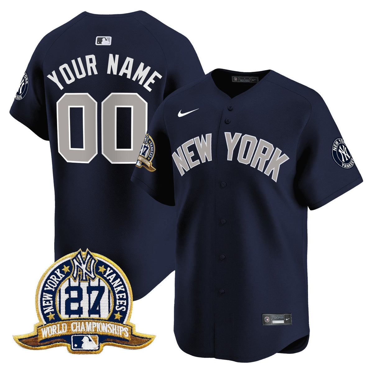 New York Yankees 27 Time Champions Patch Vapor Premier Limited Custom Jersey - All Stitched