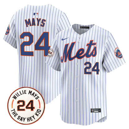 Men's Mets Willie Mays Patch Vapor Premier Limited Jersey - All Stitched
