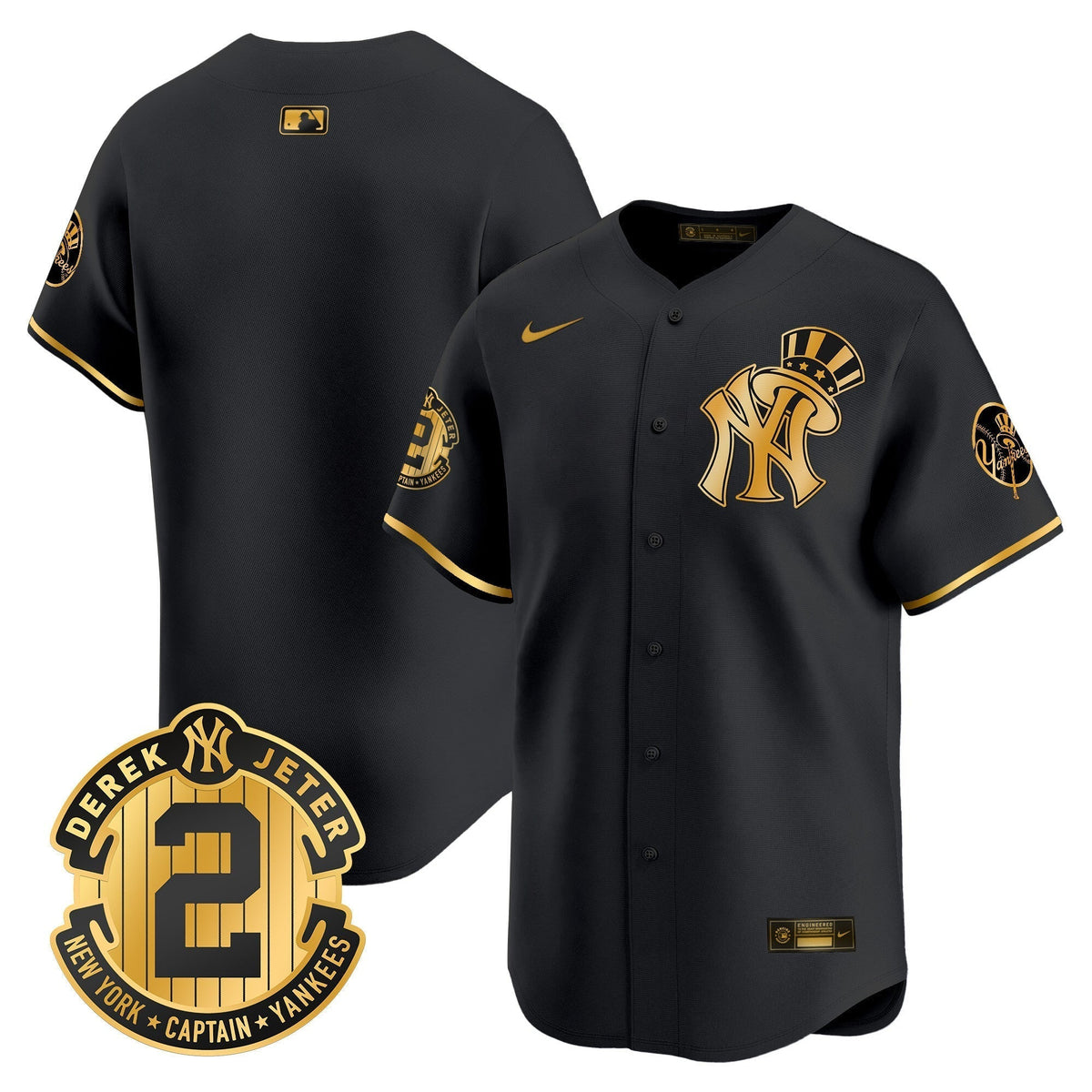 Men's New York Yankees Derek Jeter Patch Vapor Premier Limited Jersey V2 - All Stitched