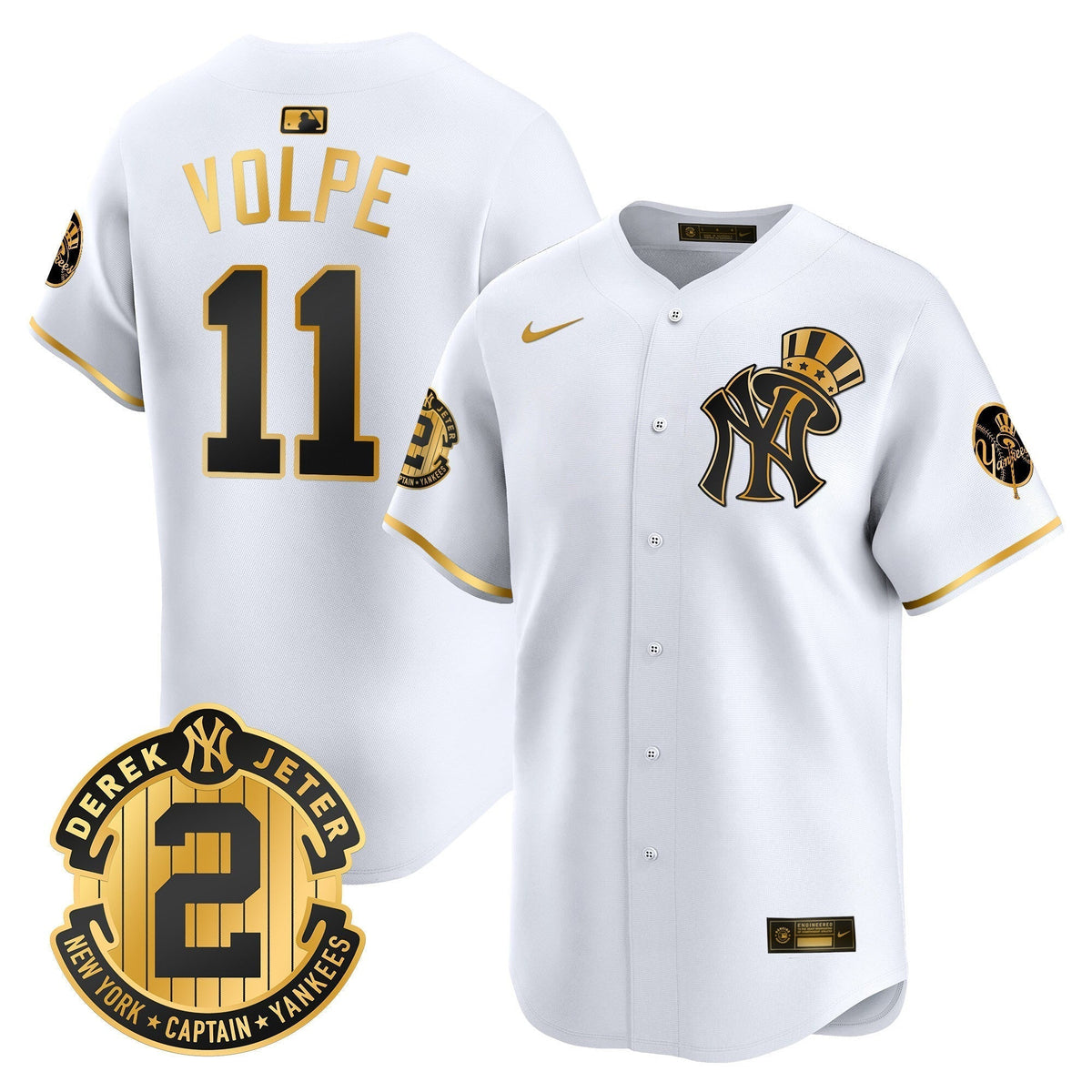 Men's New York Yankees Derek Jeter Patch Vapor Premier Limited Jersey V2 - All Stitched