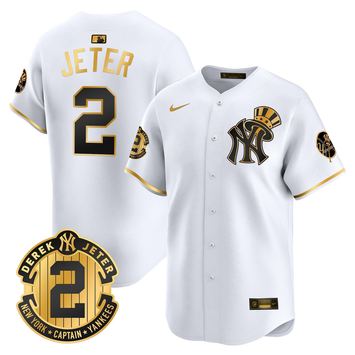Men's New York Yankees Derek Jeter Patch Vapor Premier Limited Jersey V2 - All Stitched
