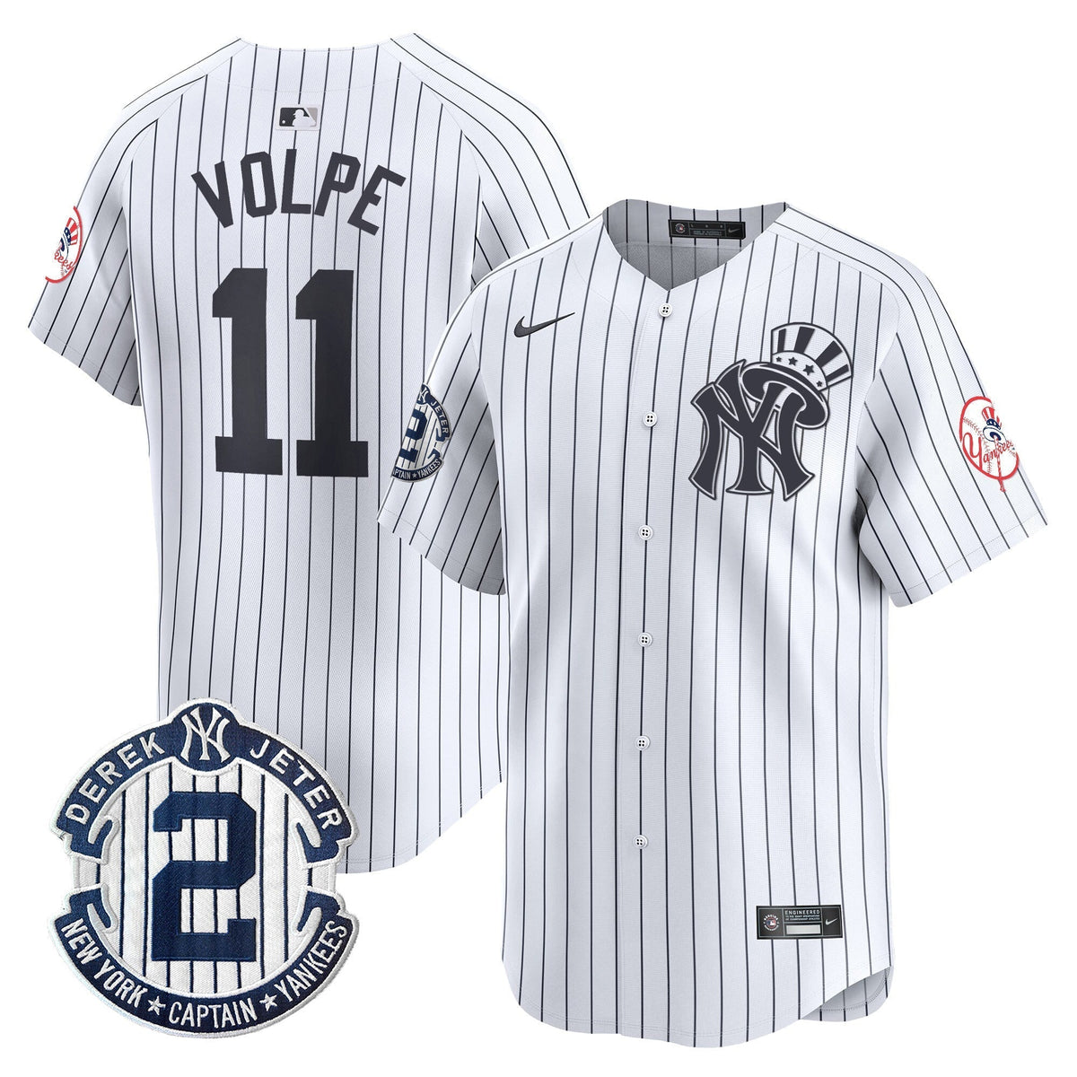 Men's New York Yankees Derek Jeter Patch Vapor Premier Limited Jersey V2 - All Stitched
