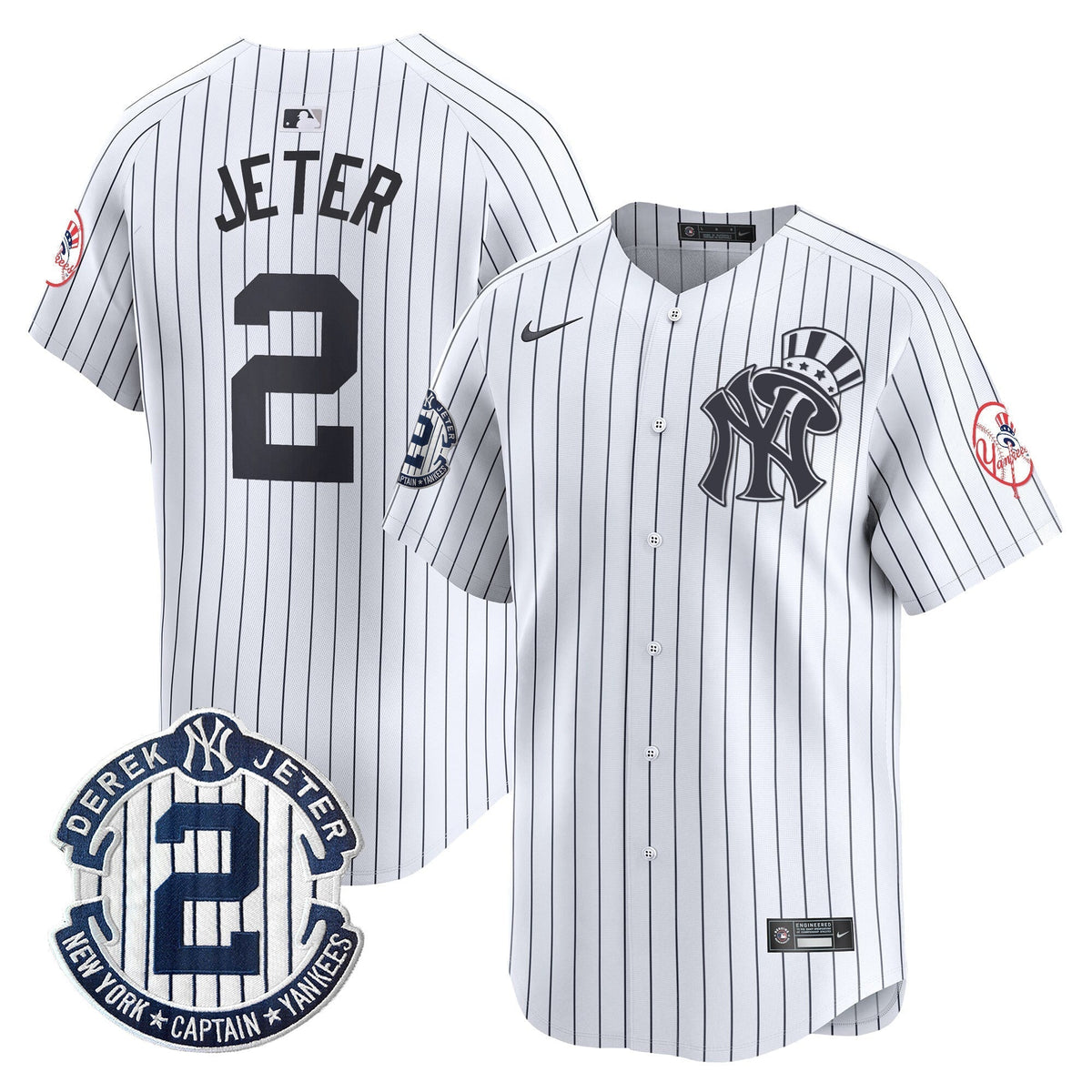 Men's New York Yankees Derek Jeter Patch Vapor Premier Limited Jersey V2 - All Stitched