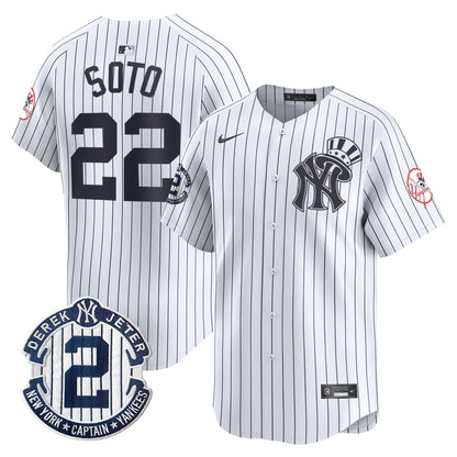 Men's New York Yankees Derek Jeter Patch Vapor Premier Limited Jersey V2 - All Stitched