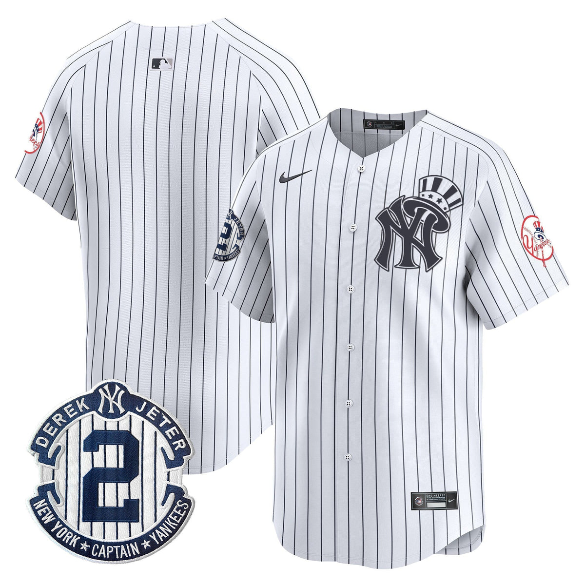 Men's New York Yankees Derek Jeter Patch Vapor Premier Limited Jersey V2 - All Stitched