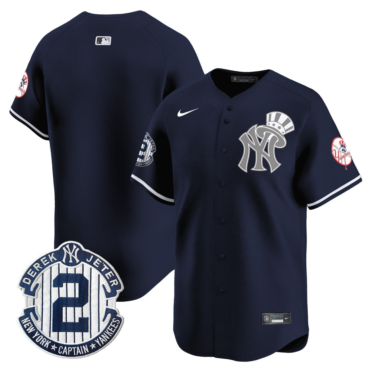 Men's New York Yankees Derek Jeter Patch Vapor Premier Limited Jersey V2 - All Stitched