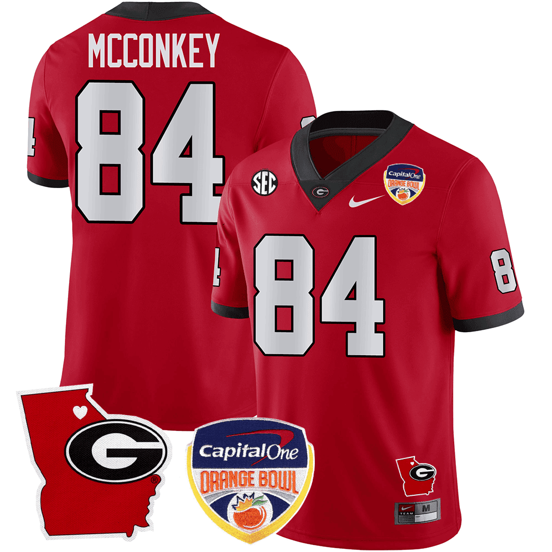 Men's Georgia Bulldogs Georgia State Map & Orange Bowl Patch Jersey - All Stitched