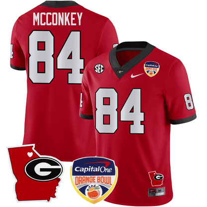 Men's Georgia Bulldogs Georgia State Map & Orange Bowl Patch Jersey - All Stitched