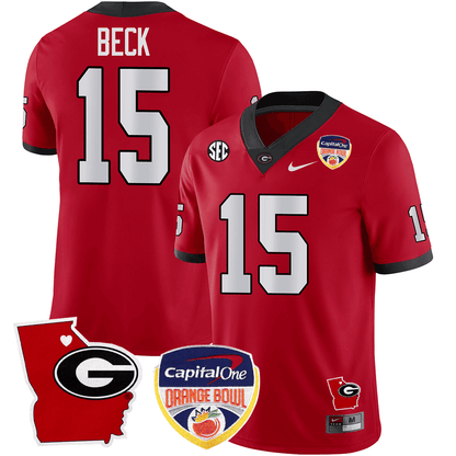 Men's Georgia Bulldogs Georgia State Map & Orange Bowl Patch Jersey - All Stitched