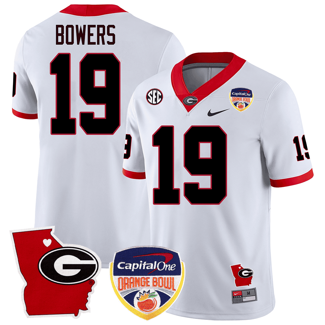 Men's Georgia Bulldogs Georgia State Map & Orange Bowl Patch Jersey - All Stitched