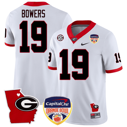 Men's Georgia Bulldogs Georgia State Map & Orange Bowl Patch Jersey - All Stitched